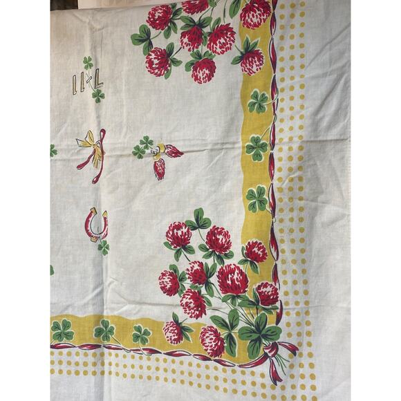 Vintage Printed Tablecloth Lucky 4 Leaf Clovers Startex 31.25" x 26.5" - Picture 4 of 7